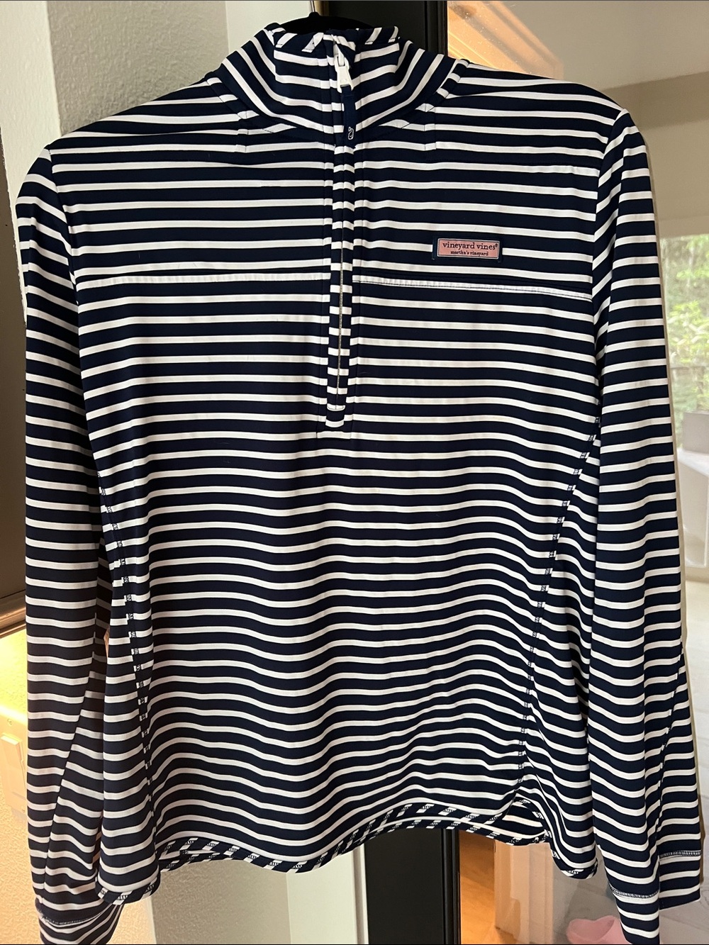 Vineyard Vines Navy and White Striped Half-Zip Pullover
